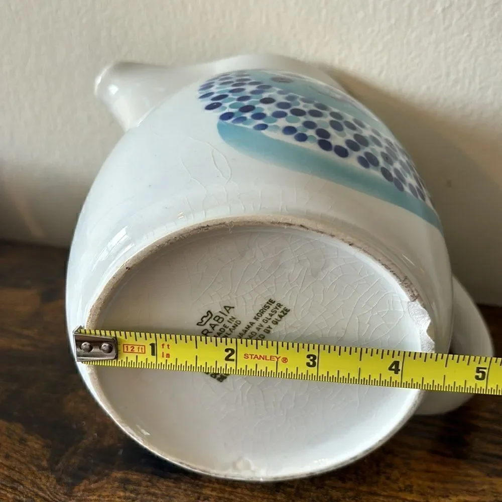 Vintage KAJ FRANCK ARABIA Finland Blue Cat Pottery Pitcher